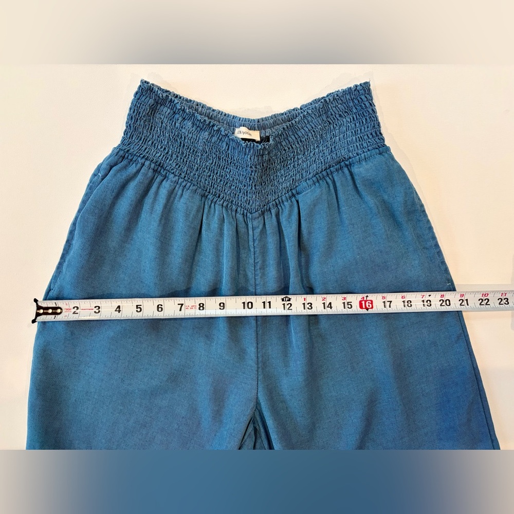Joie 100% Lyocell Smocked High Waist Wide-Leg Pants in Denim Pockets Large - Picture 6 of 12